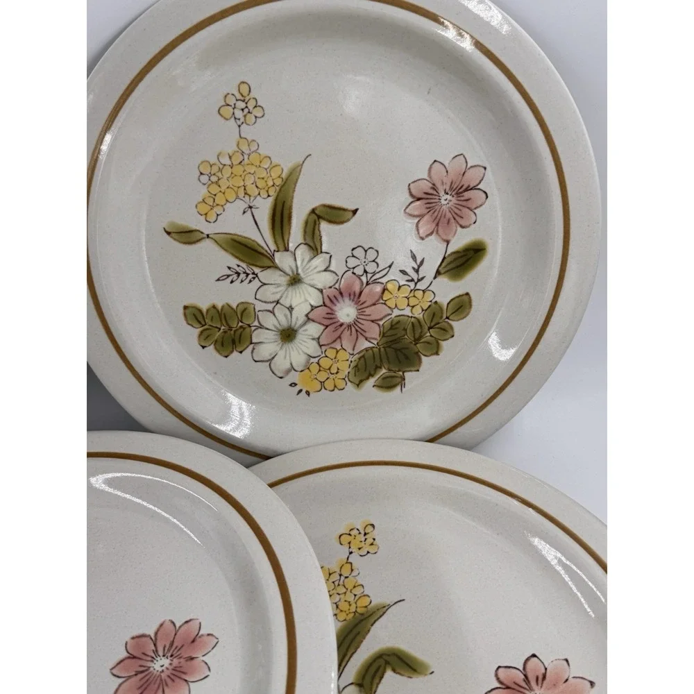 Dinner Plates 8 ct VTG Kingsbury Stoneware Spring Blossom Floral Japan 10.5